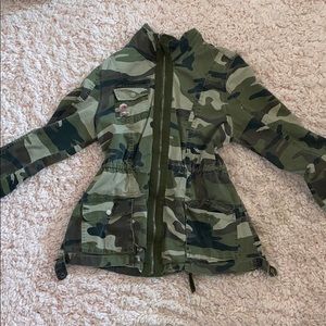 Camo Jacket with Flower Embroidery